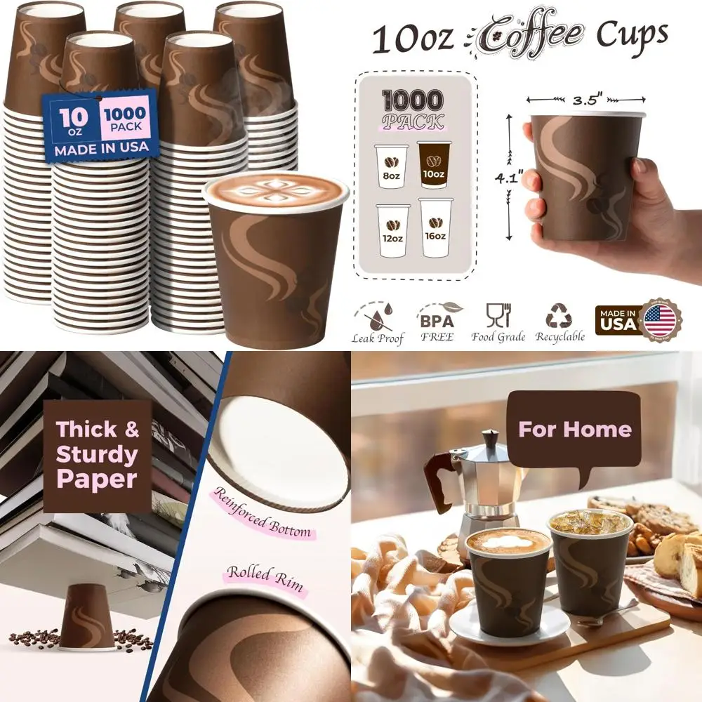 

Одноразовые бумажные кофейные чашки на 10 унций — герметичные коричневые крафт-чашки для горячих/холодных напитков, идеально подходят для домашнего и офисного использования
