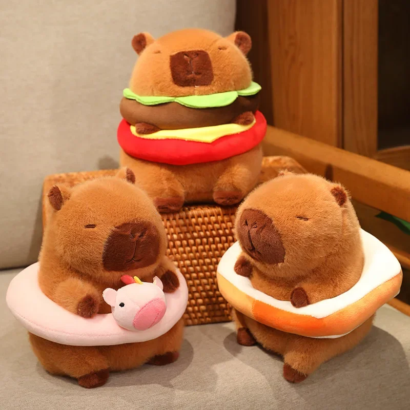 22 CM Kawaii Capibara Giocattoli di Peluche Bella Hamburger Capibara Cuscino Carino Capibara con Anelli di Nuotata Farcito Giocattolo Kawaii Regali Creativi