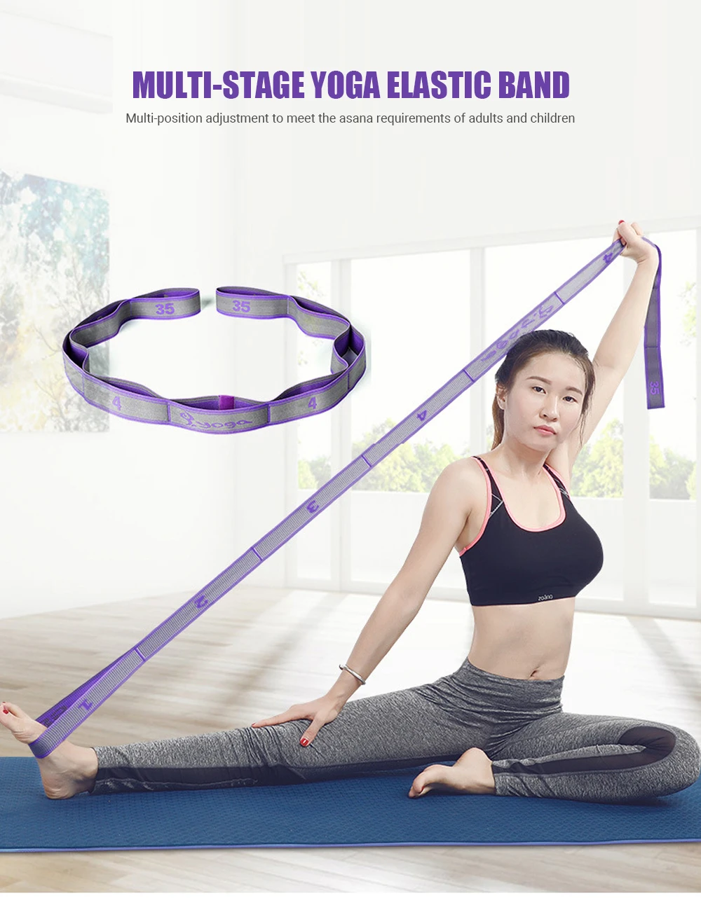 Yoga-Stretchgurt, Stretchband mit 8-Schlaufen, Yoga-Gurt, Schulterschoner für Anfänger für effektives Dehnen, Yoga-Training – Detail 10