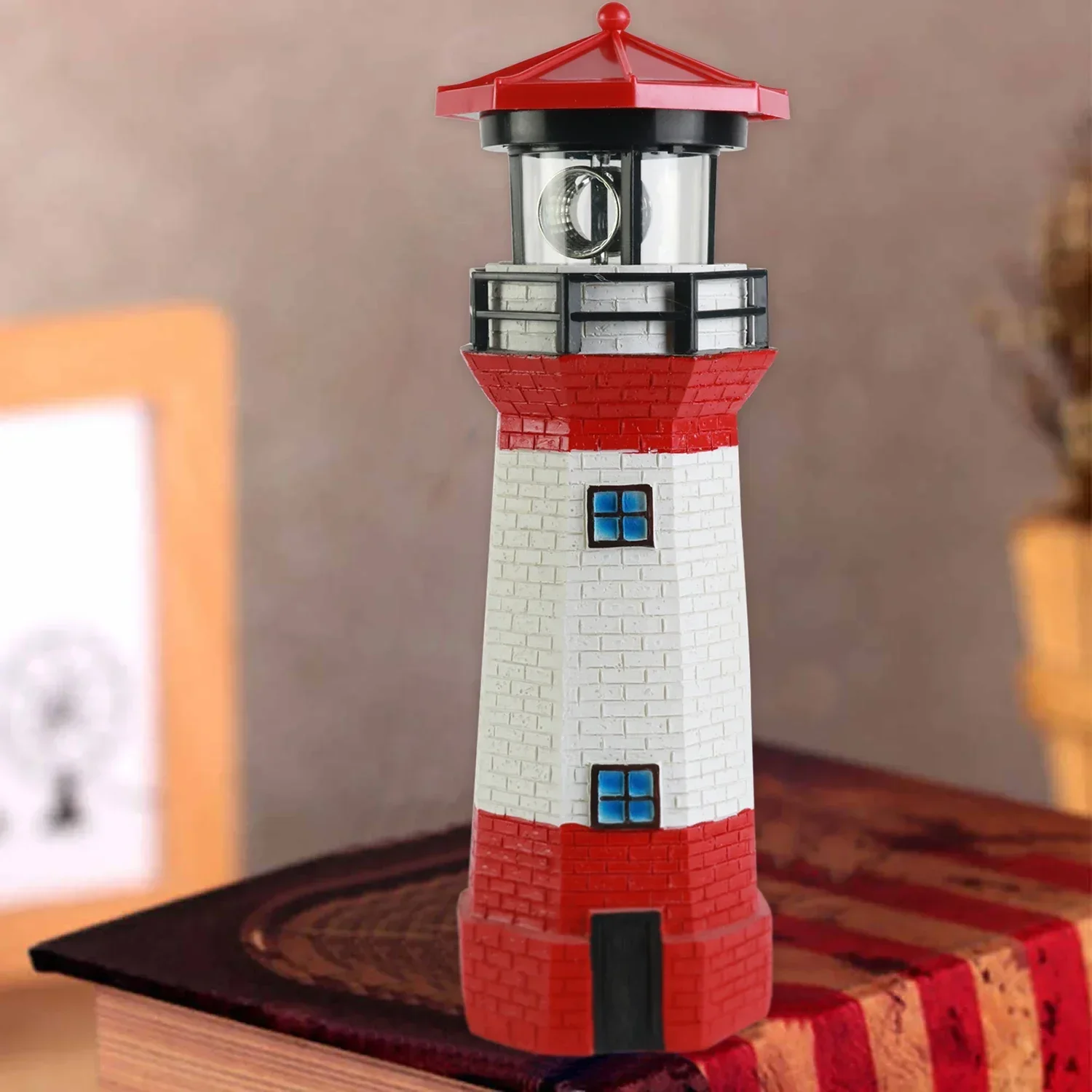 

Hot SalesOutdoor Solar Balcony Garden Decorative Resin Luminous Rotating Lighthouse Toy Ornaments Model Nightlight Table Lamp