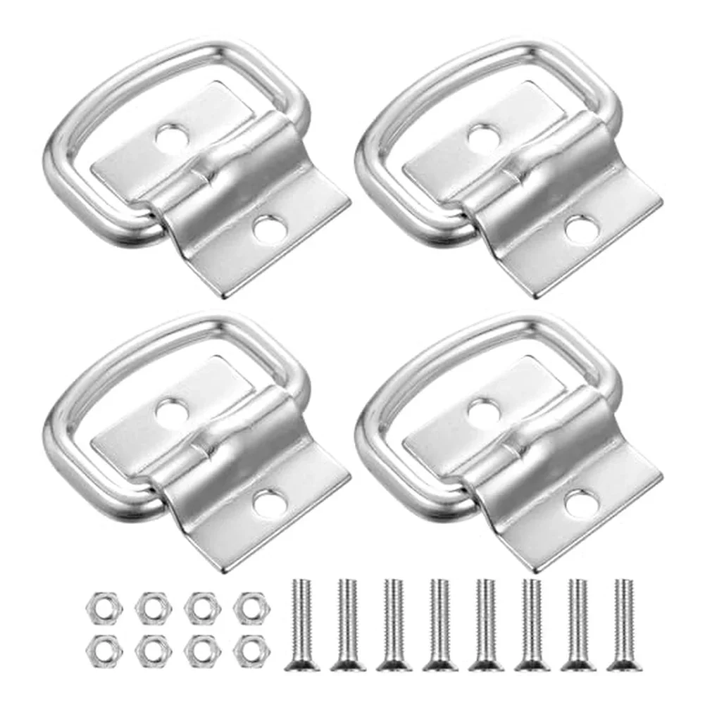 4Pcs Duty Galvanized Steel D Ring Lashing Eyelets With Screws For Trailer Truck RV Boat Cargo Strap Tie Down Anchor Hook