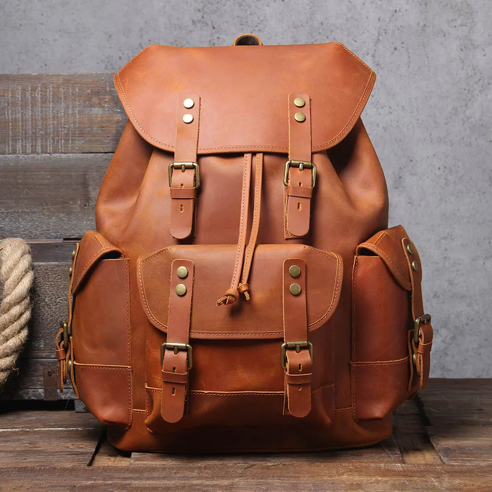 S.WORKER Vintage Echtleder-Rucksack Laptop-Tasche Lässige Crazy-Horse-Leder-Schultasche Outdoor-Reise-Weekender-Tasche – Detail 6