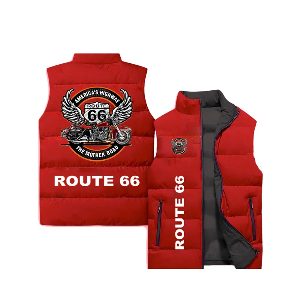 Men\'s New Sleeveless Tank Top 3D Printed Route 66 Logo Pattern Tank Top Fashion Outdoor Sports Jacket Motorcycle Off Road Jacket