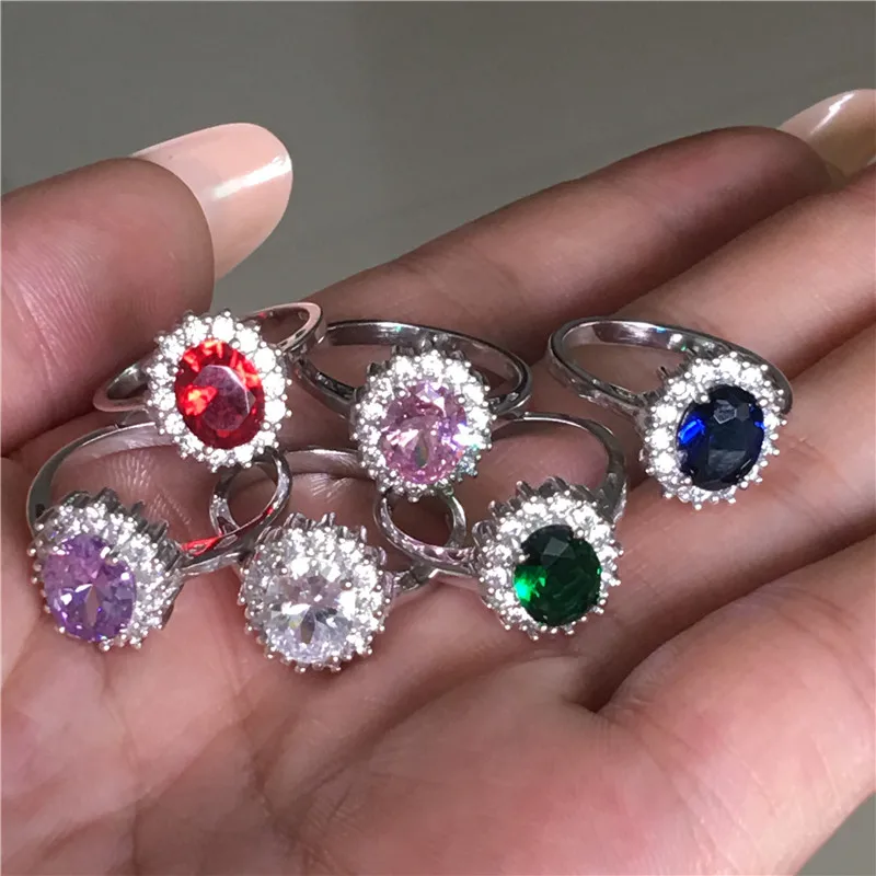 Princess Diana Promise ring S925 Silver Color Bijou Birthstone cz Royal Wedding Band Rings for women Bridal Party Jewelry