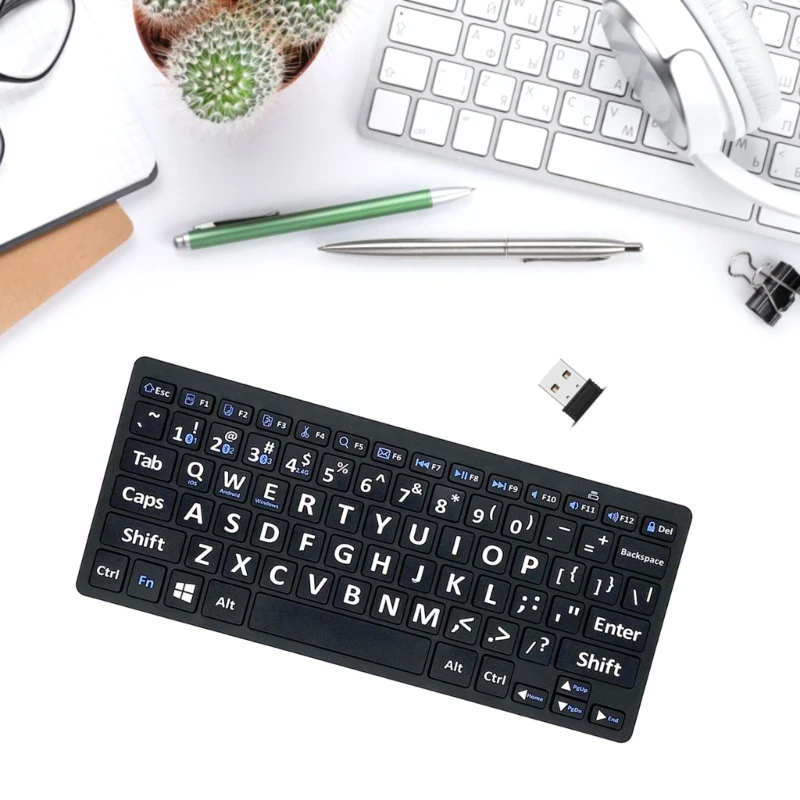 78 Keys Low Vision Elderly Keyboard Large Font Print 2.4G Wireless Keyboard Old People Keyboard Bluetooth-compatible