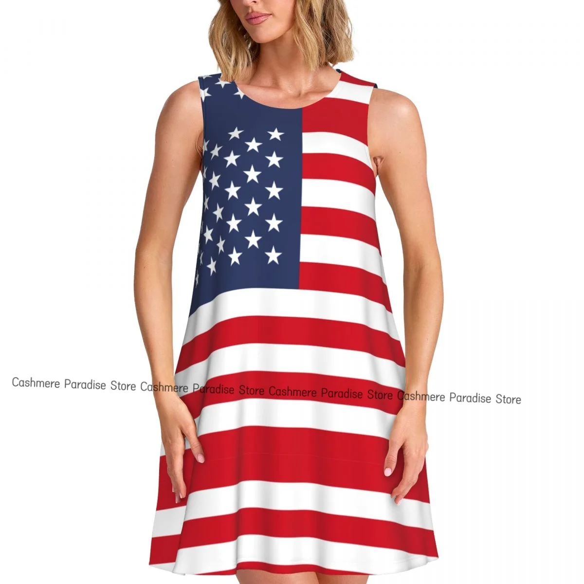 Robes d'été pour femmes, t-shirt de plage, sans manches, drapeau américain, décontracté, ample, débardeur, 2025