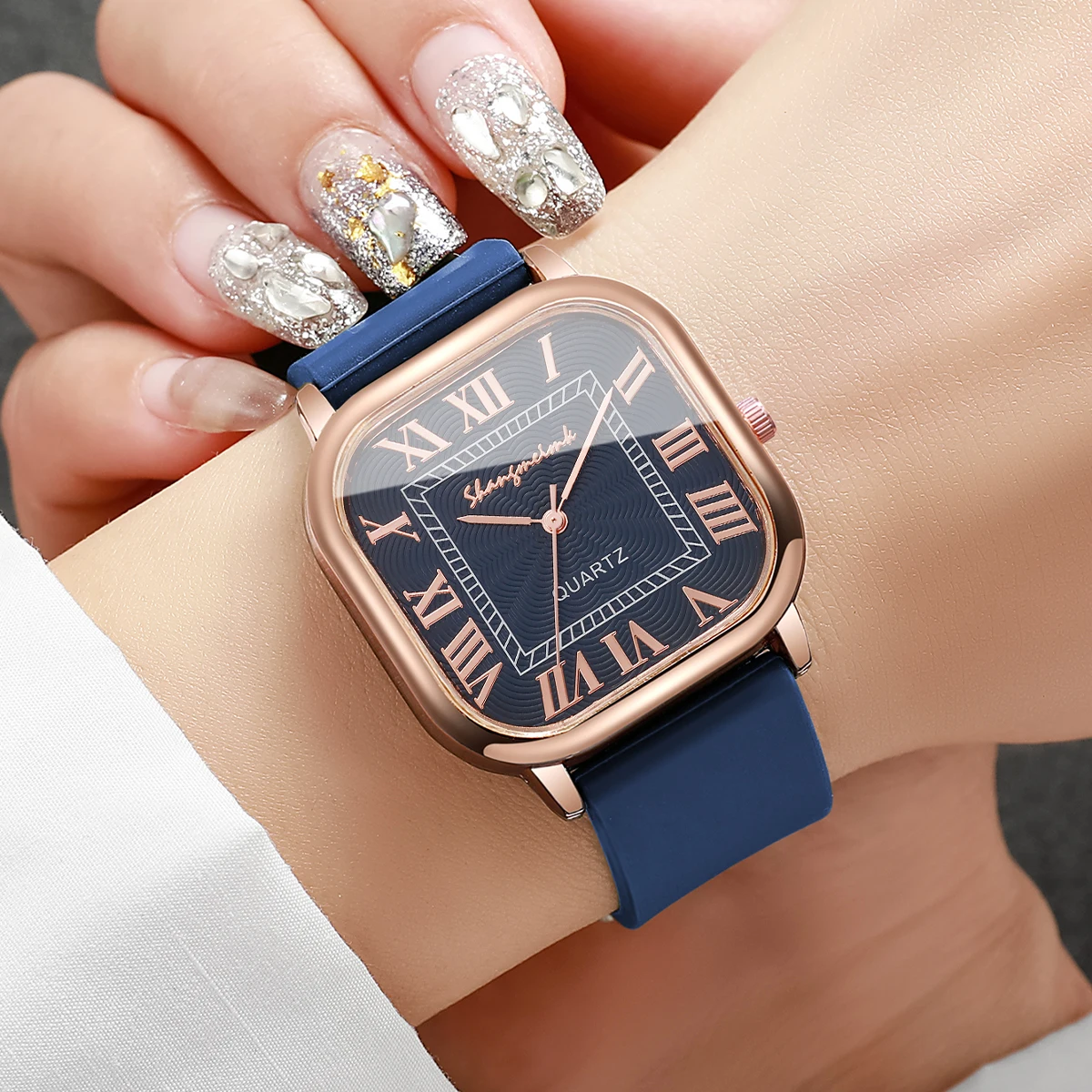 Fashion Square Women Watches Roma Dial Silicone Strap Ladies Quartz Watch Girls Clock Reloj Mujer（Without Box）