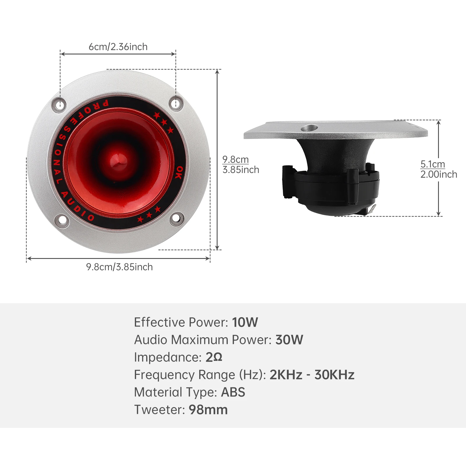4 inch 12V Universal Car Speaker Silver & Red High Frequency Mini Tweeter for Vehicle / Outdoor Audio Modification