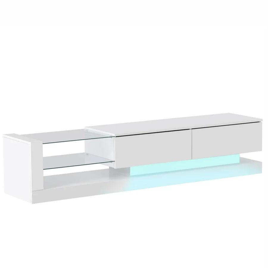 TV Stand with Two Media Storage Cabinets Modern High Gross Entertainment Center for 75 Inch TV, 16-color RGB LED Color