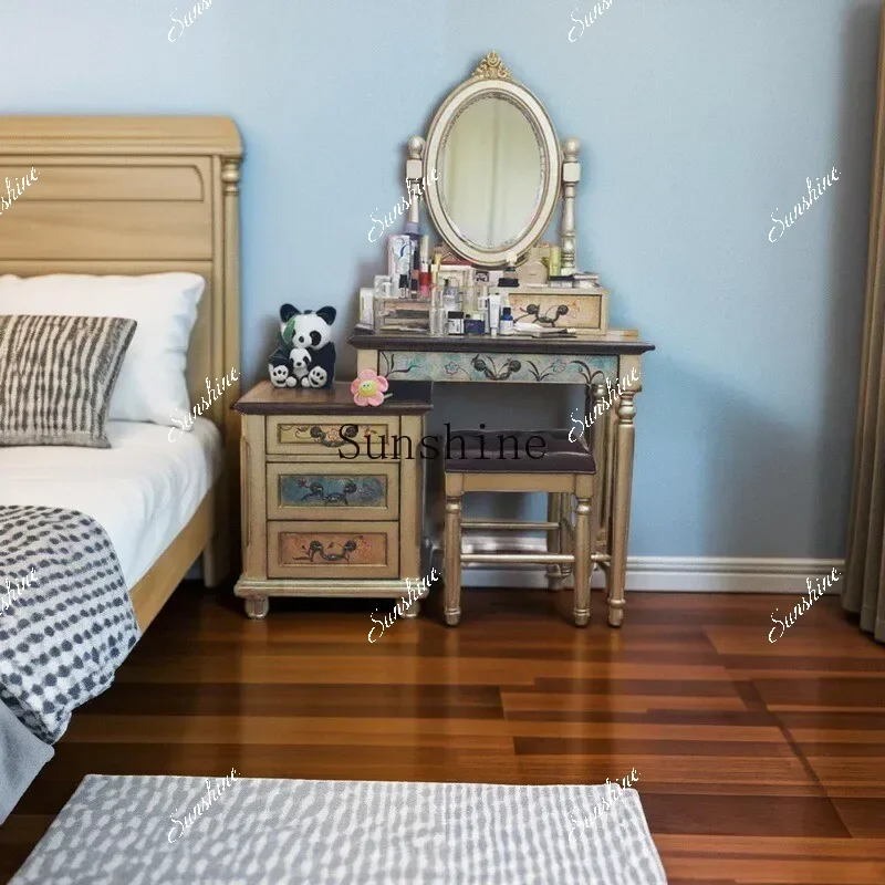 Dresser bedroom simple modern studio dressing table storage cabinet small apartment American solid wood makeup stoolP