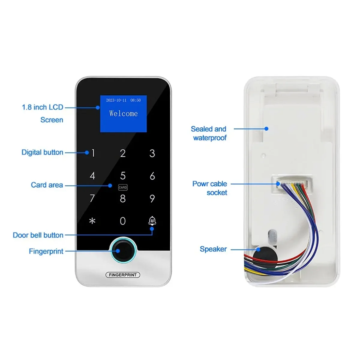 AD41-Bluetooth Tuya APP Smart Fingerprint RFID Access Control Keypad Touch IP65 Waterproof 13.56MHz Door