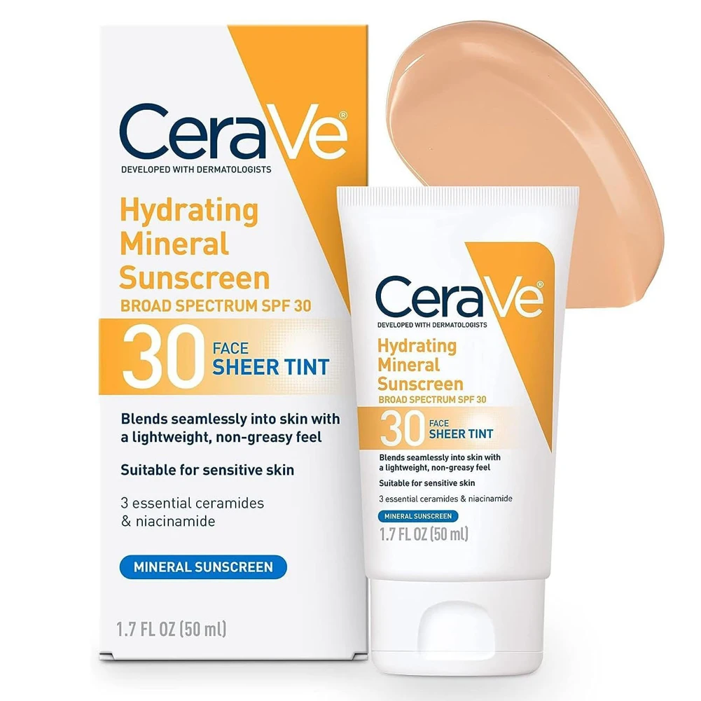 Hydrating Face Sunscreen Waterproof Moisturizing Mineral Sunscreen Face Sheer Tint Anti-Age Cream SPF 30 Oil Control Sunscreen