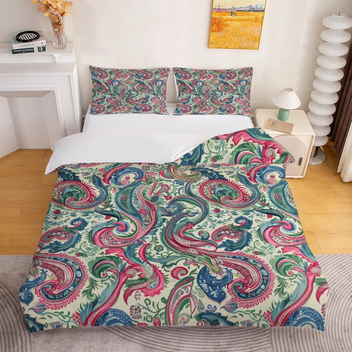 Wavy textures  Down duvet cover large size  Fine floral patterns  Modern trend of printed bedding