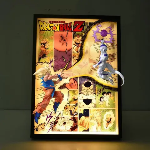 Dragon Ball Goku Figure Frieza 3D Wall Light Painting Metal Frame 3D Anime Action Figure Painting Decorate In The Room