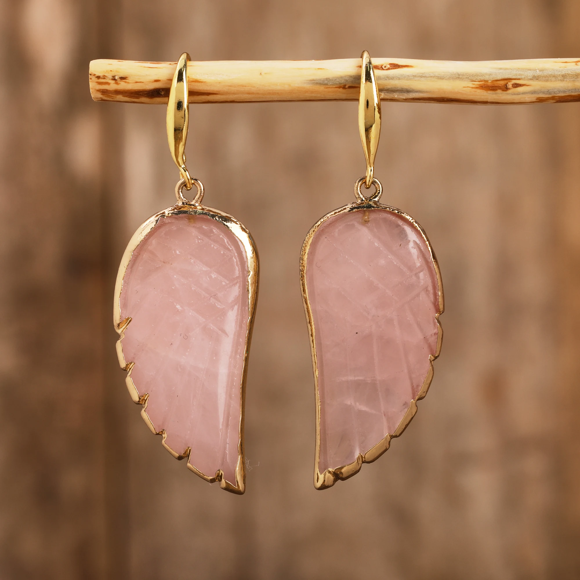 Angel Wing Earrings Natural Multicolored Gemstone Labradorite Earring Unique Fashion Pendant Hook Earrings Daily Party Jewelry