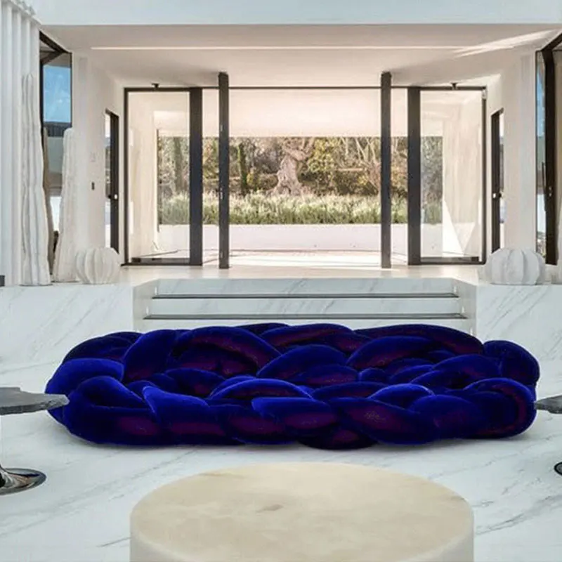 أرائك غرفة المعيشة الزرقاء لغرفة النوم، تصميم كلاسيكي، أرائك غرفة المعيشة الناعمة الاسكندنافية، أثاث عصري ما بعد الحداثة #2