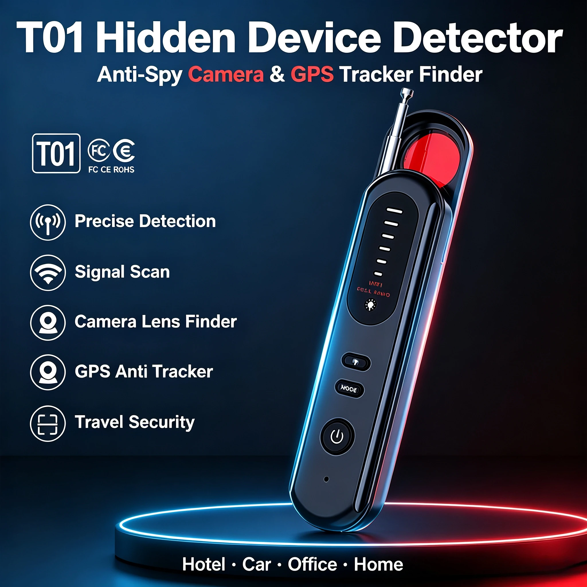 T01 Anti Spy Camera Detector RF Signal Scanner GPS Tracker Finder Bug Detector Wireless Hidden Camera Detector Infrared Scanner
