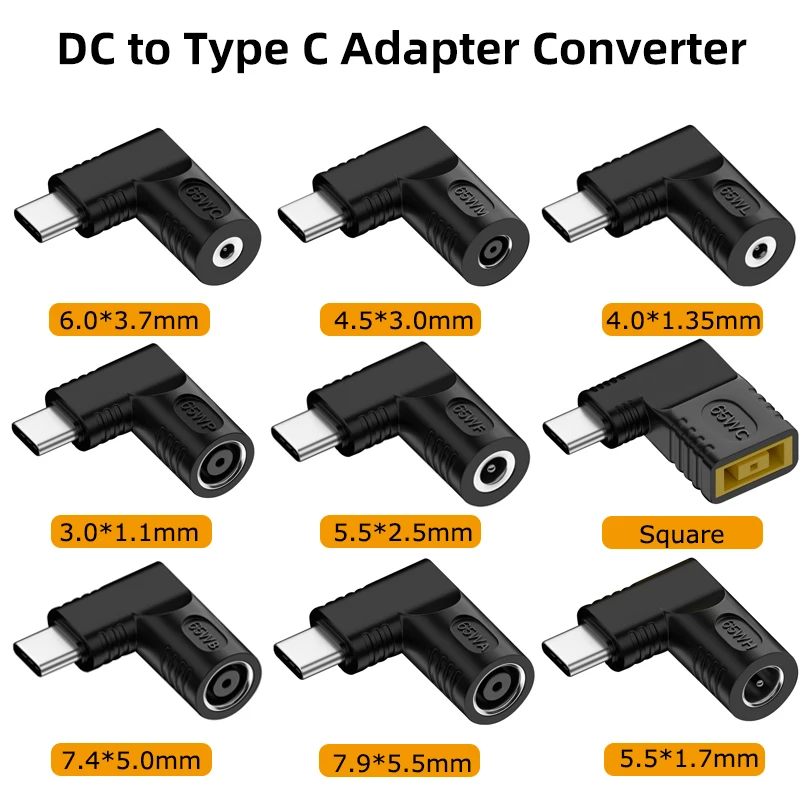 

65W DC to Type C PD Adapter for Lenovo Hp Asus 5.5X2.5 7.4X5.0 4.5X3.0 Universal Laptop Charger to USBC Converter for Mac Xiaomi