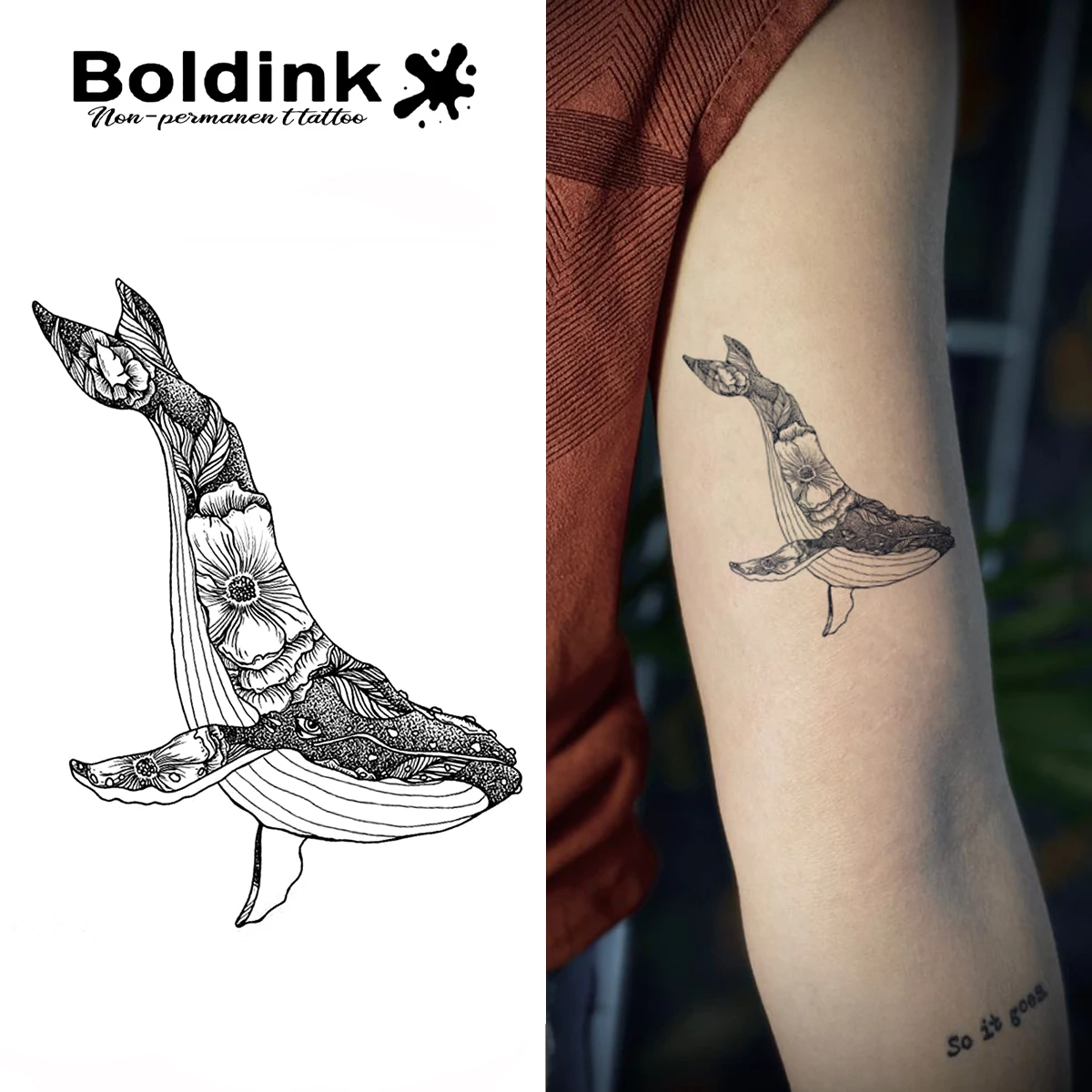 

Временная татуировка Boldink с цветочным китом, обезья до 15 дней, новая технология, волшебная водонепроницаемая полуперманентная наклейка.