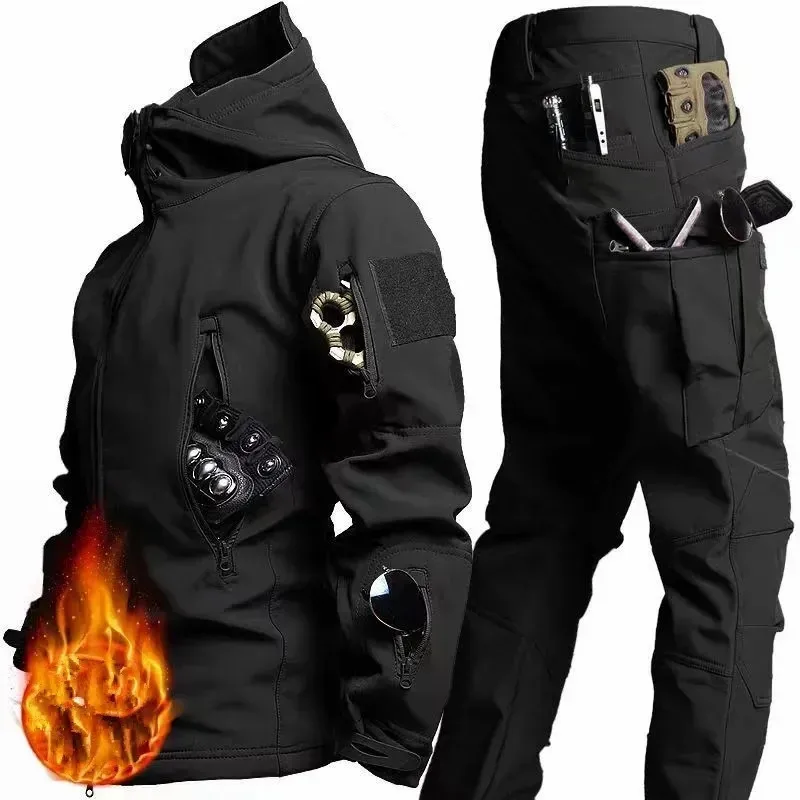 Traje de Asalto de Piel de Tiburón para Hombre, para Invierno, con Aislamiento de Forro Polar, Traje de Senderismo Impermeable y Resistente al Viento para Esquiar