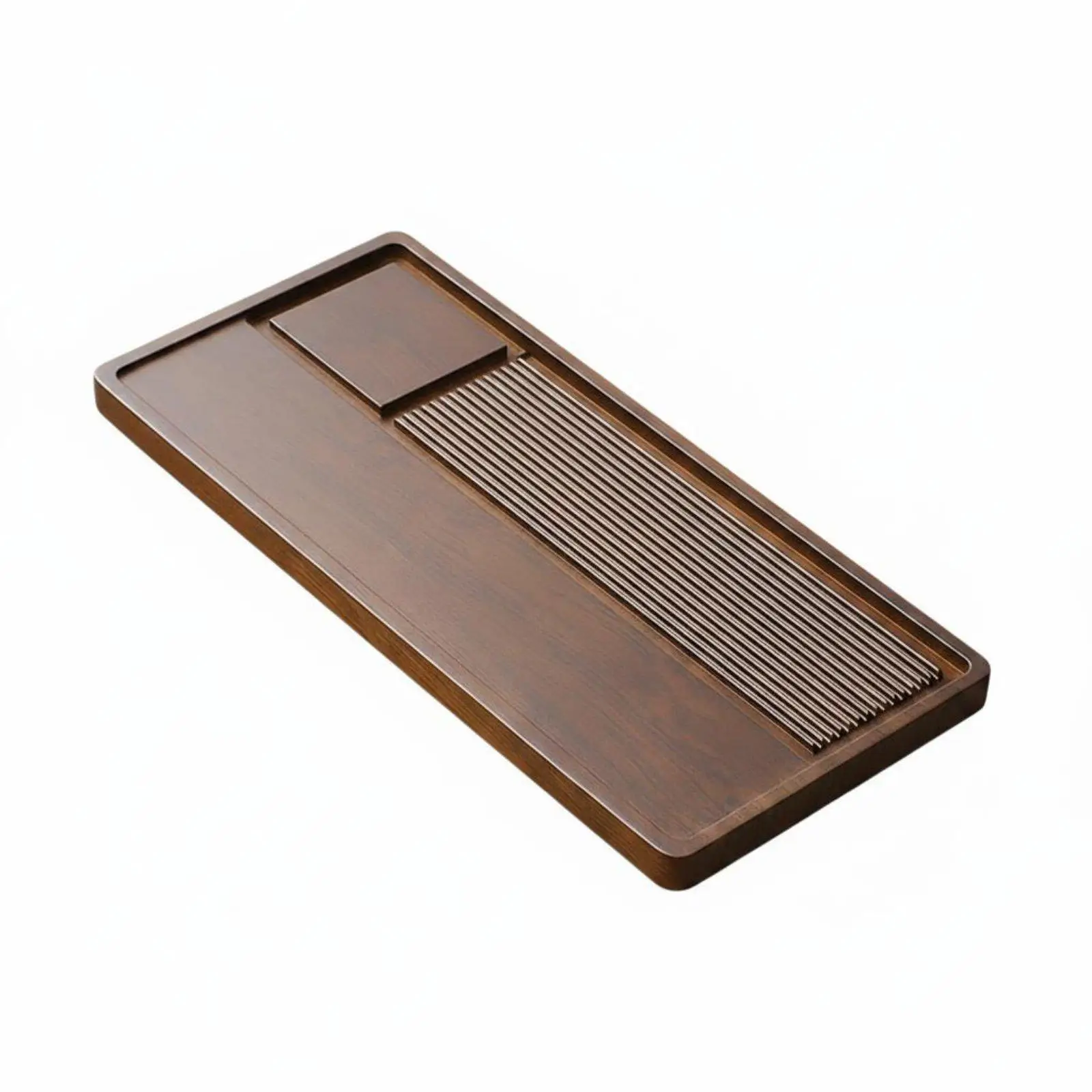 Rectangular Bamboo Tea Draining Board with Water Outlet Decorative Tray for Teapot Cups Modern Minimalist Home Kitchen Table