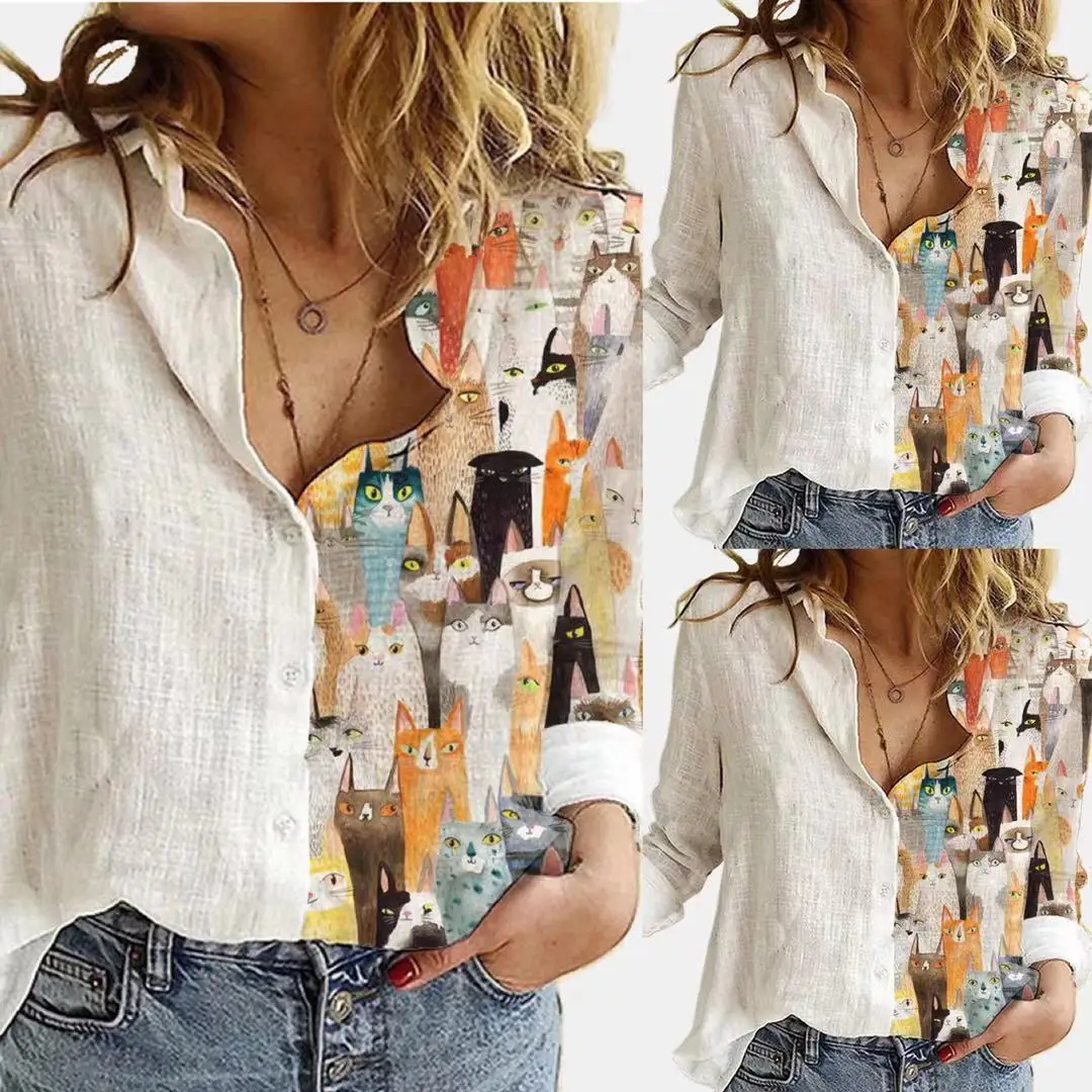 

Street Sle Long Sve Printed irt Women's Trendy Spring Autumn New Arrival Collar Button up Straight Cut Casual irt