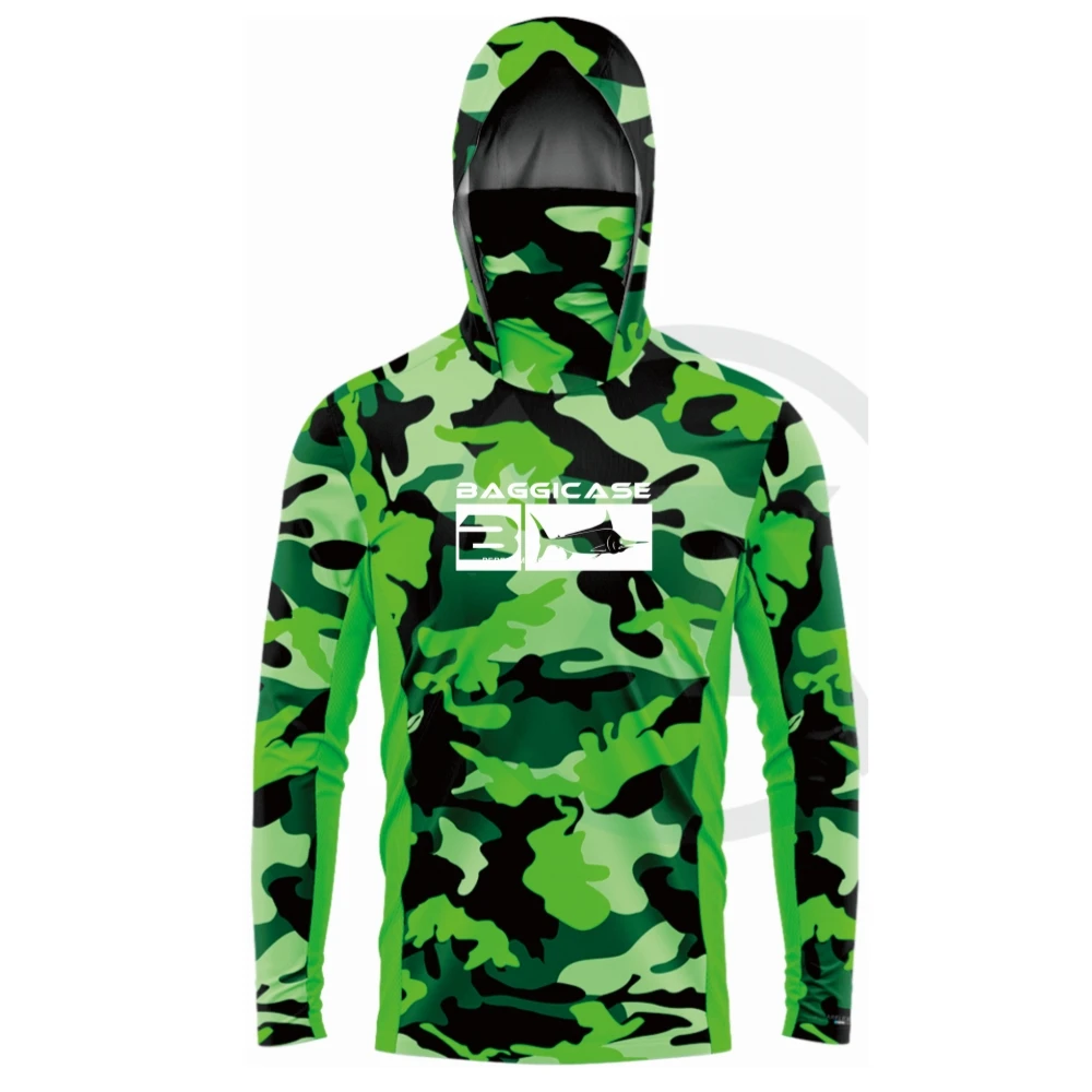 BAGGICASE 2024 new summer camouflage anti-ultraviolet UPF50 quick-drying breathable long-sleeved hooded mask fishing clothes