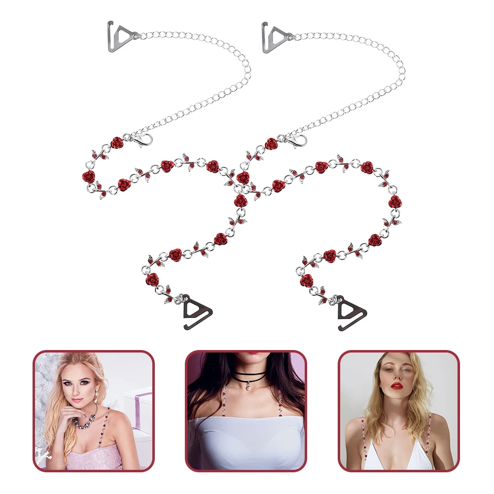 

1Pair Anti-Slip Rhinestone Rose Flower Bra Straps Adjustable Women's Shoulder Strap Decorative Replacement for Daily Wear