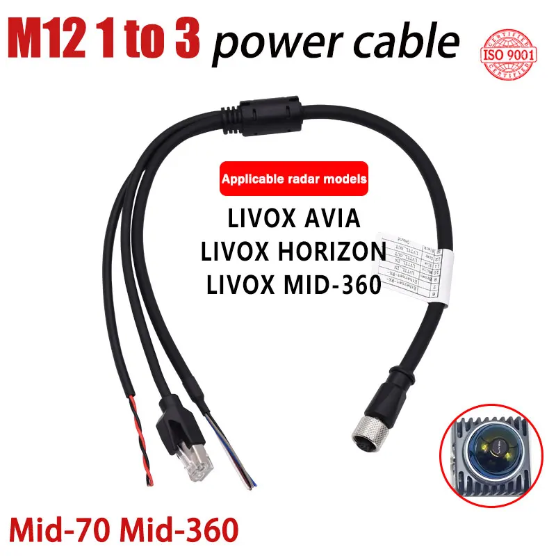 M12 1 To 3 Mid-70 Mid-360 High-Flex Power Network Cable Compatible with Livox LiDAR DC Male/Female 1 to 2 XT60 Male Waterproof