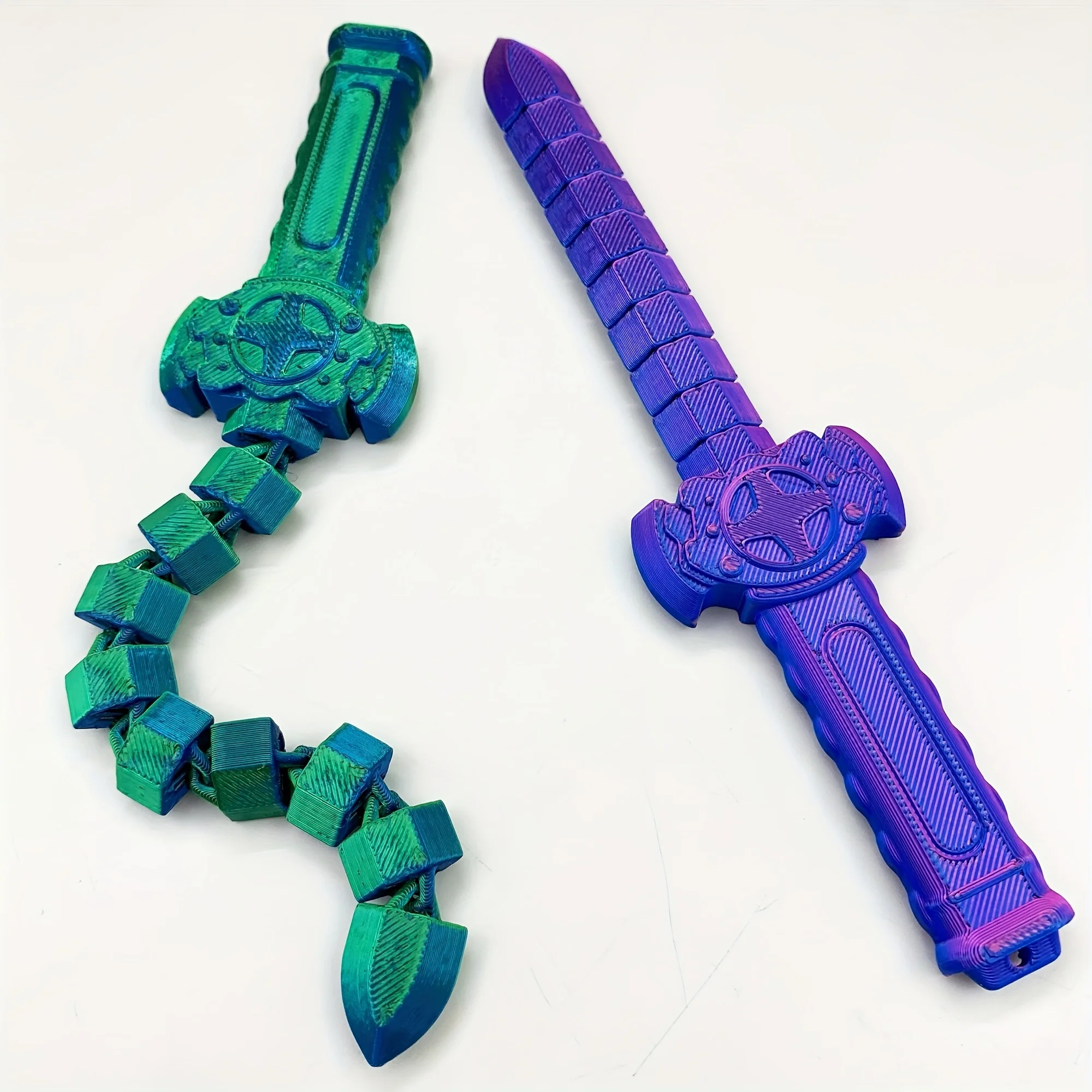 

3pcs 3D printed gradient color battle sword whip, one sword with two forms to switch freely, hinge style sword novel sword model