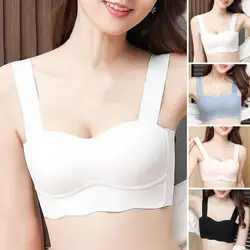 Nylon Molded Cup Bra Wide Shoulder Strap Push Up Sports Bra Soft Breathable Elastic Solid Color Wireless Padded for Women