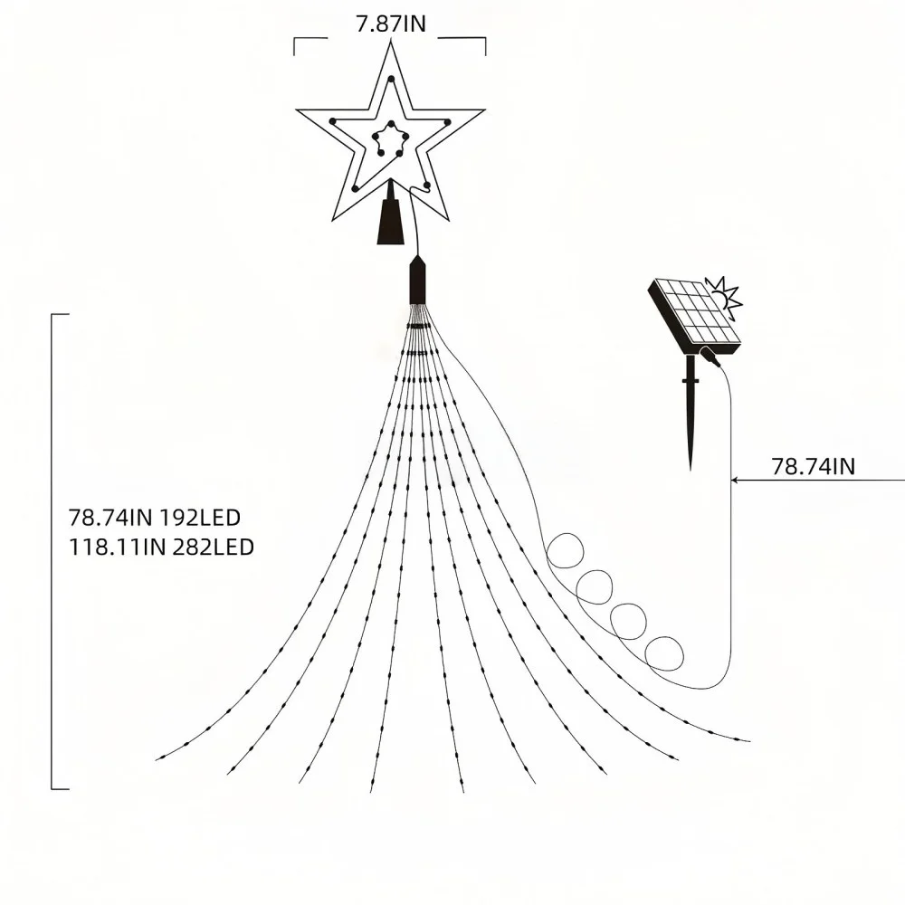 1PC 2M192LED/3M282LED Natale esterno solare stella cascata luce, 8 modalità di illuminazione, utilizzato per cortile, giardino, decorazione del partito
