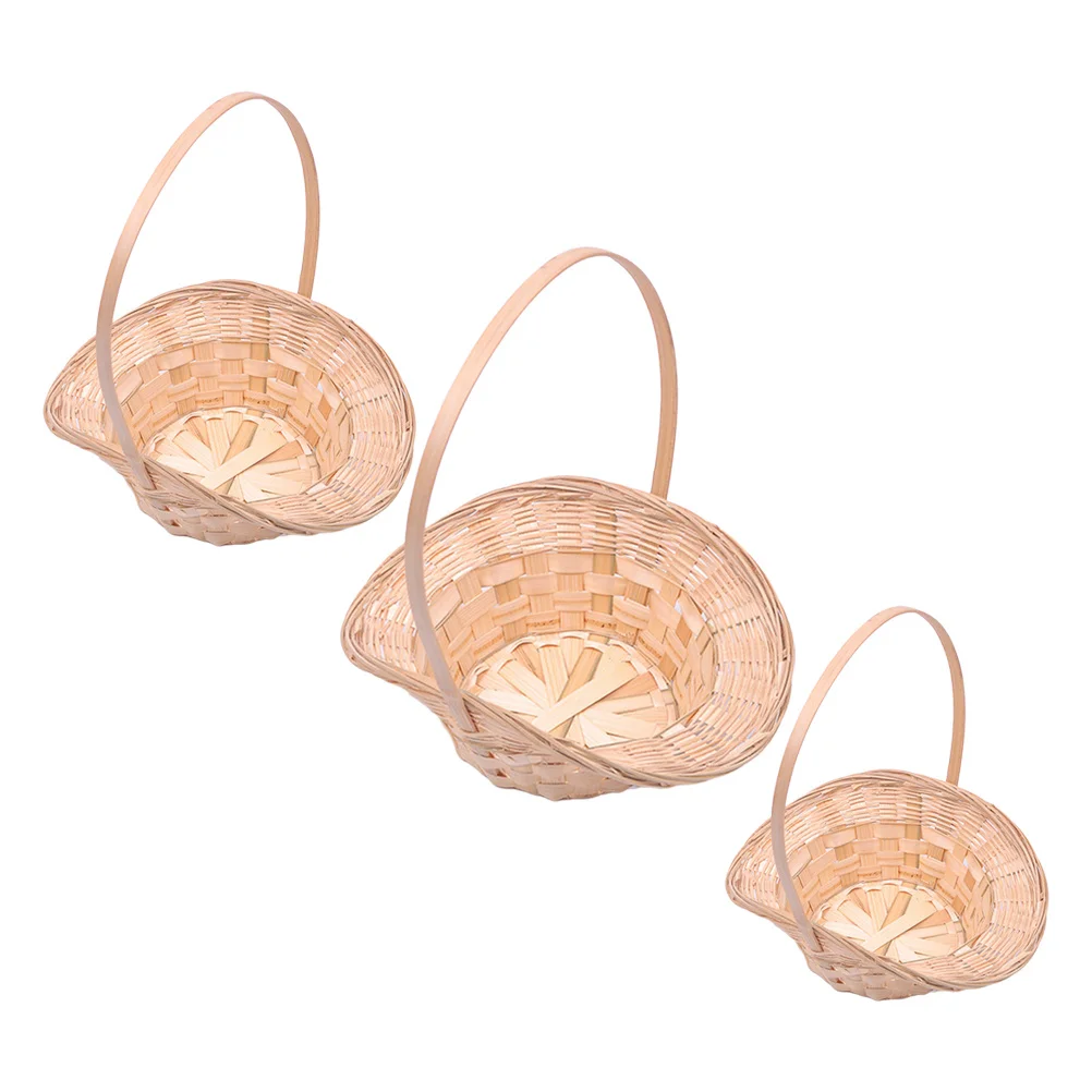 

3Pcs Bamboo Baskets Smooth Grinding Portable Design Perfect for Fruit Vegetable Egg Multi-Function Storage Basket