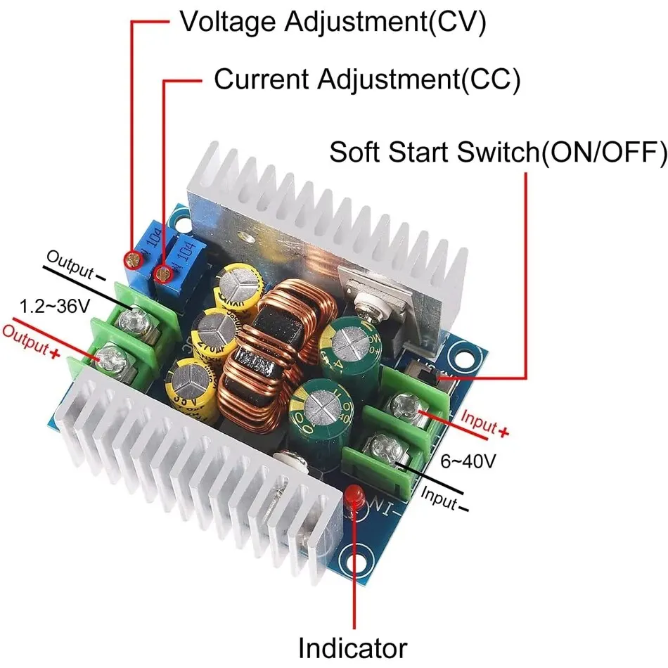 Moduł przetwornicy DC-DC Buck Regulator 6-40V do 1.2-36V Napięcie wyjściowe Regulowany konwerter Moduł zasilania 300W 20A CC