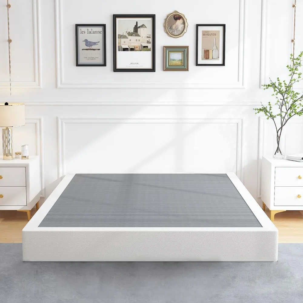 

7-inch California King Size Spring Bed Base, 3000 Pound Heavy-duty Metal Frame Mattress Base, with Cover, Easy To Assemble