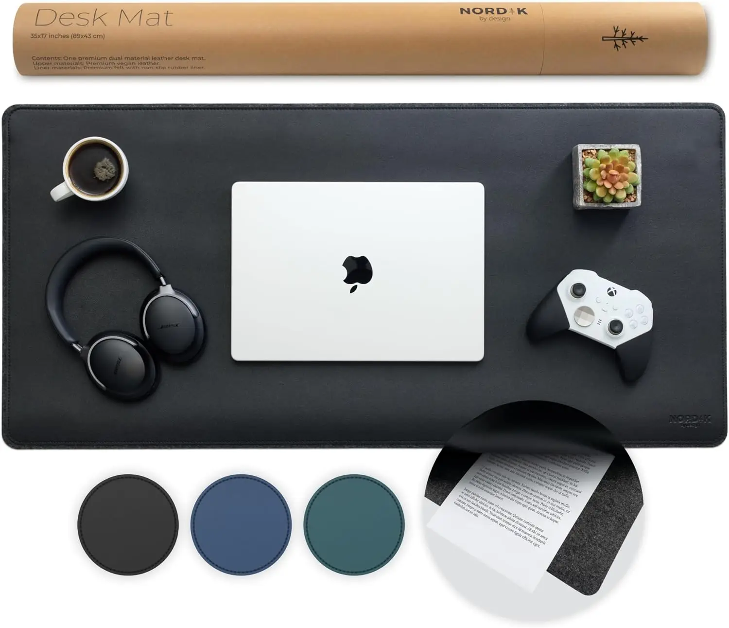 

Non-Slip Felt and Vegan Leather Desk Mat - Black, 35x17 Inch, Desk Protector for Laptop and Desktop