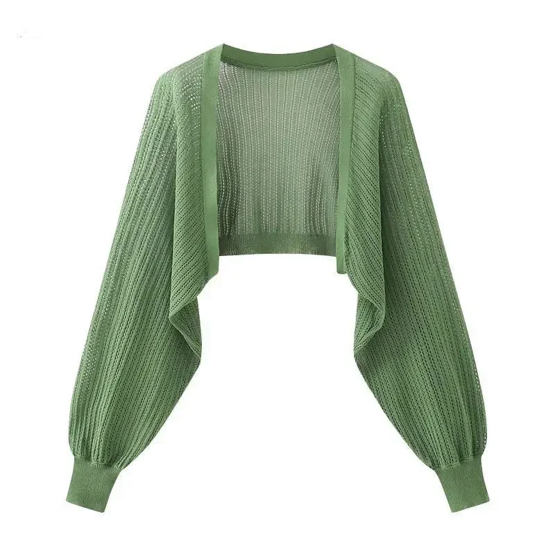 Open Front Pointelle Knitted Cardigan Women Bolero Crop Top Spring Summer Lightweight Blouse Cover Up Openwork Shawl Outfit view 6