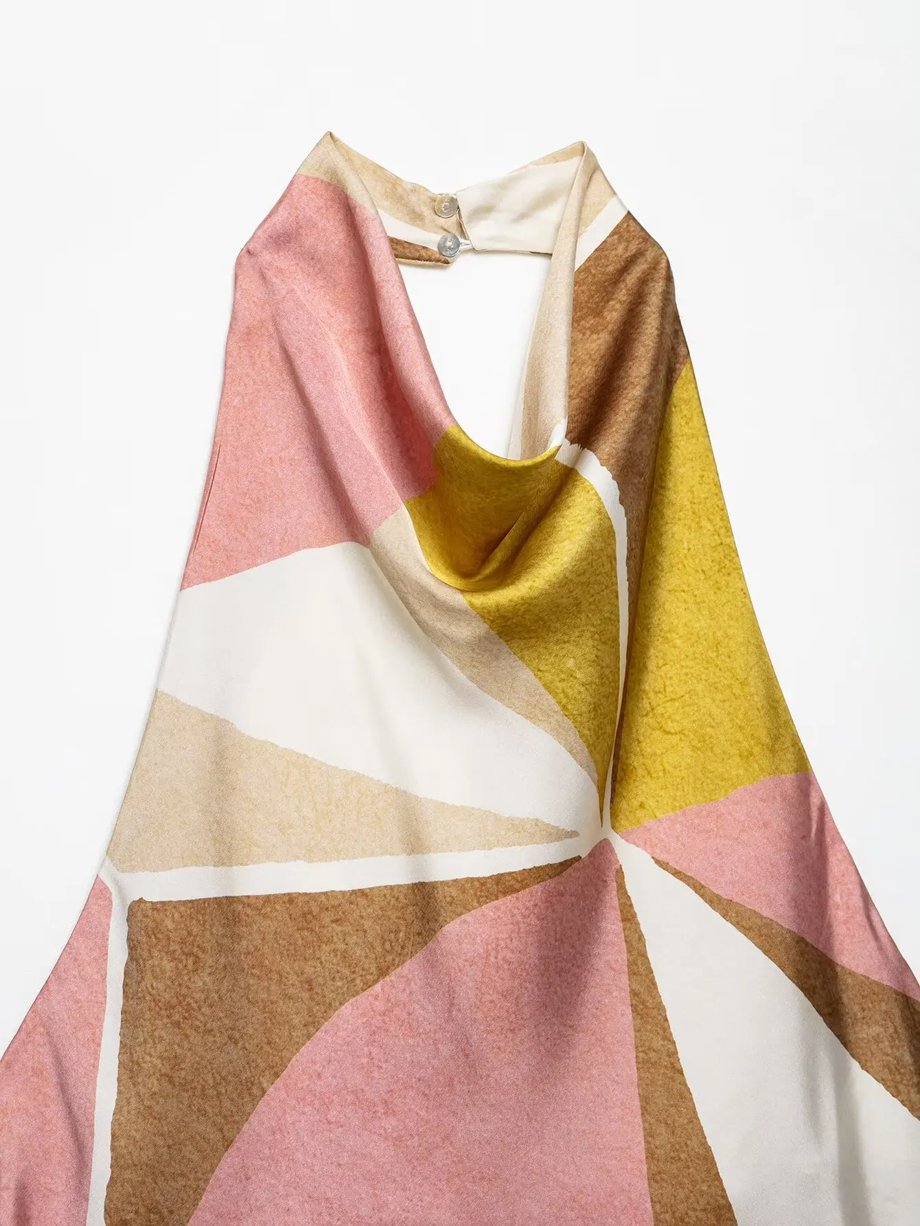 Zevity 2025 Women Chic Geometric Print Halter Camis Tank Lady Backless Casual Slim Shirt Summer Beach Wear Blouse Tops LS9173