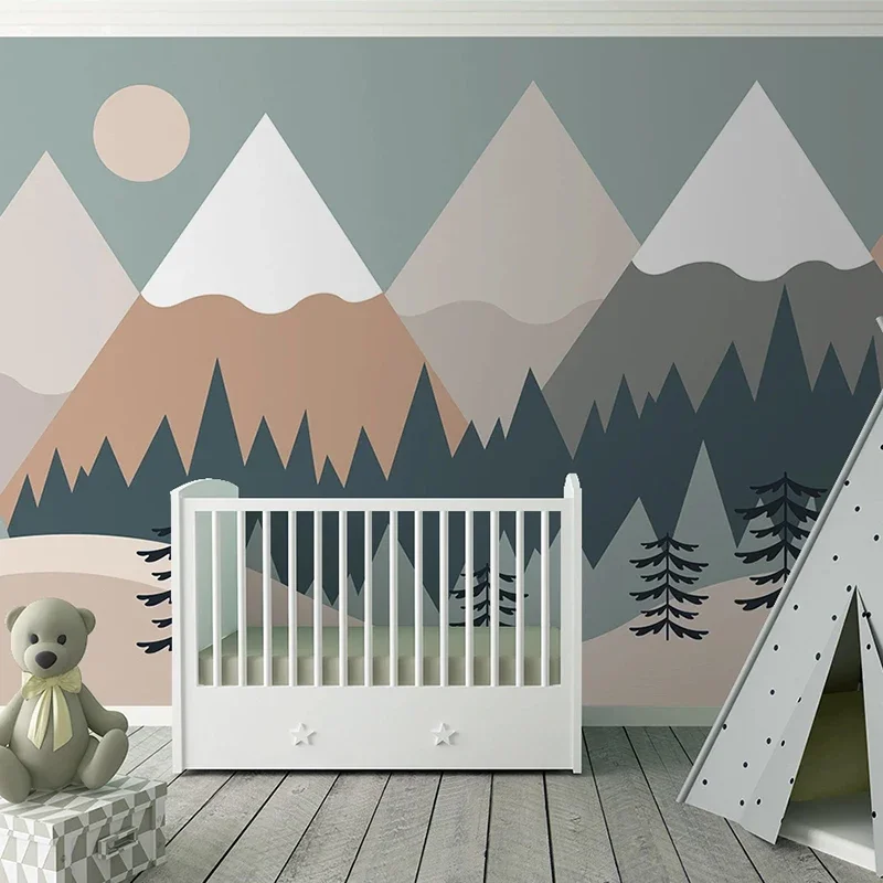 Custom 3D Photo Wallpaper Hand Painted Tree Mountain Cartoon Children Room Bedroom Background Wall Modern Mural Papel De Parede