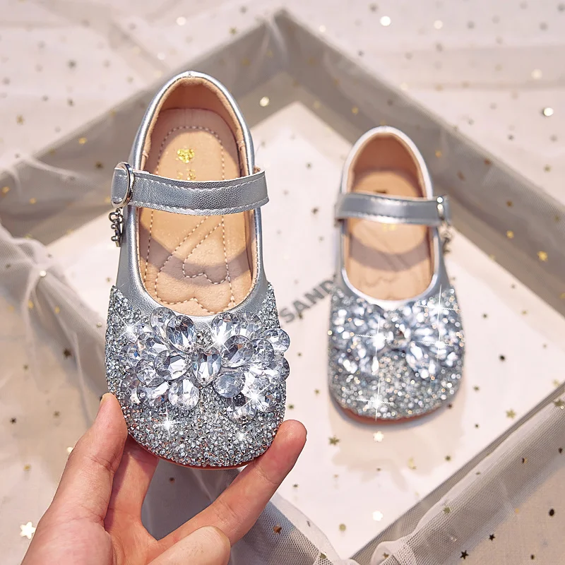 Sweet Baby Girls Spring/Summer Popular Cute PU Crystal Bow Flat Princess Kids Lightweight Soft Children Toddler Shoes Zapatos