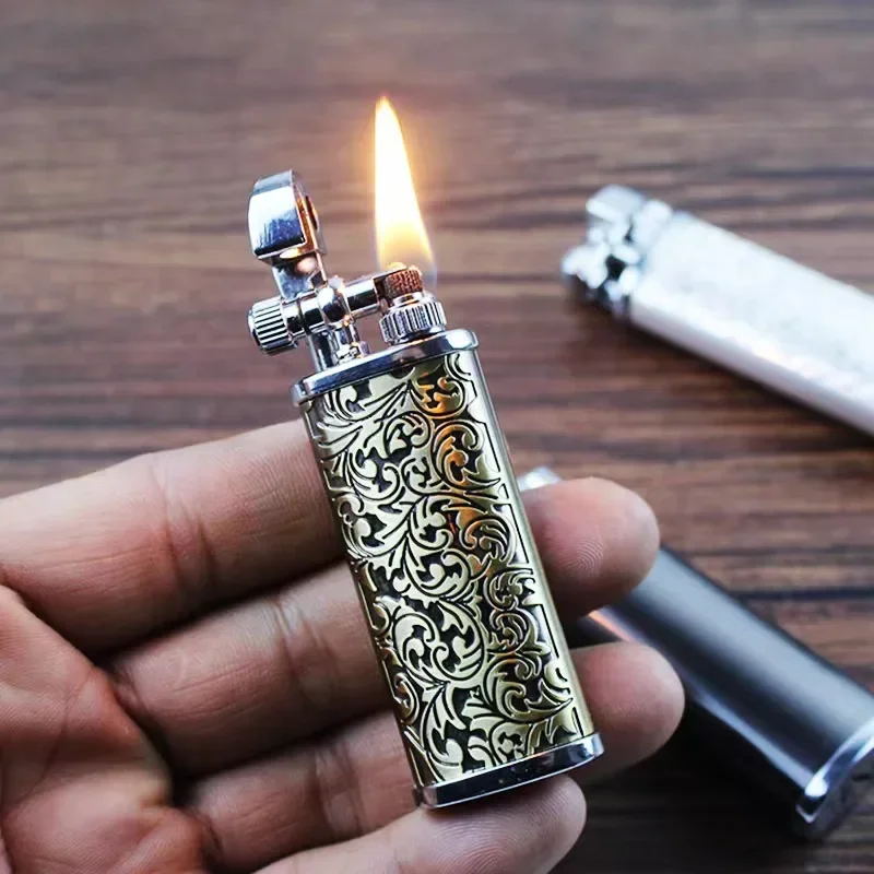 Vintage Engraved Pattern Flint Lighter, Open Flame, Metal, Raised Arm,  Grinding Wheel Ignition, Men's Gadgets