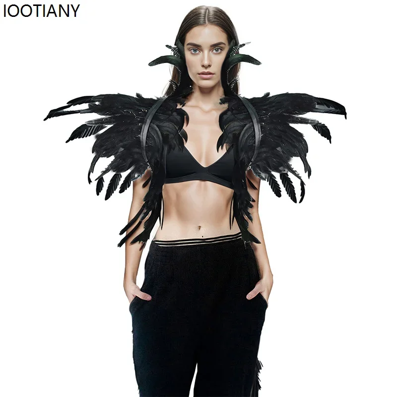 CosplayGothic Feather Shawl Strap Shrug Collar Feather Cloak Halloween Sleeping Curse Cosplay Props Party Masquerade Rave Access