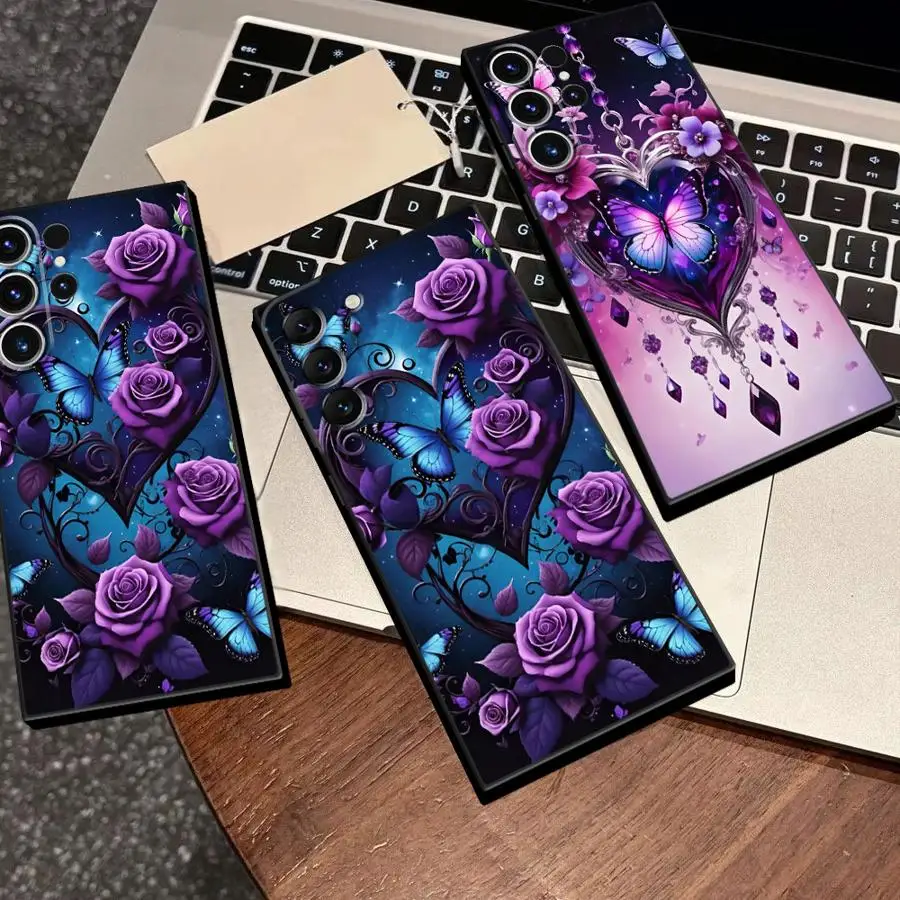 Phone Cover Case for Samsung Galaxy S26 Ultra S22 S23 S25 Plus S20 FE S21 Note 20 10 S24 Purple Flowers