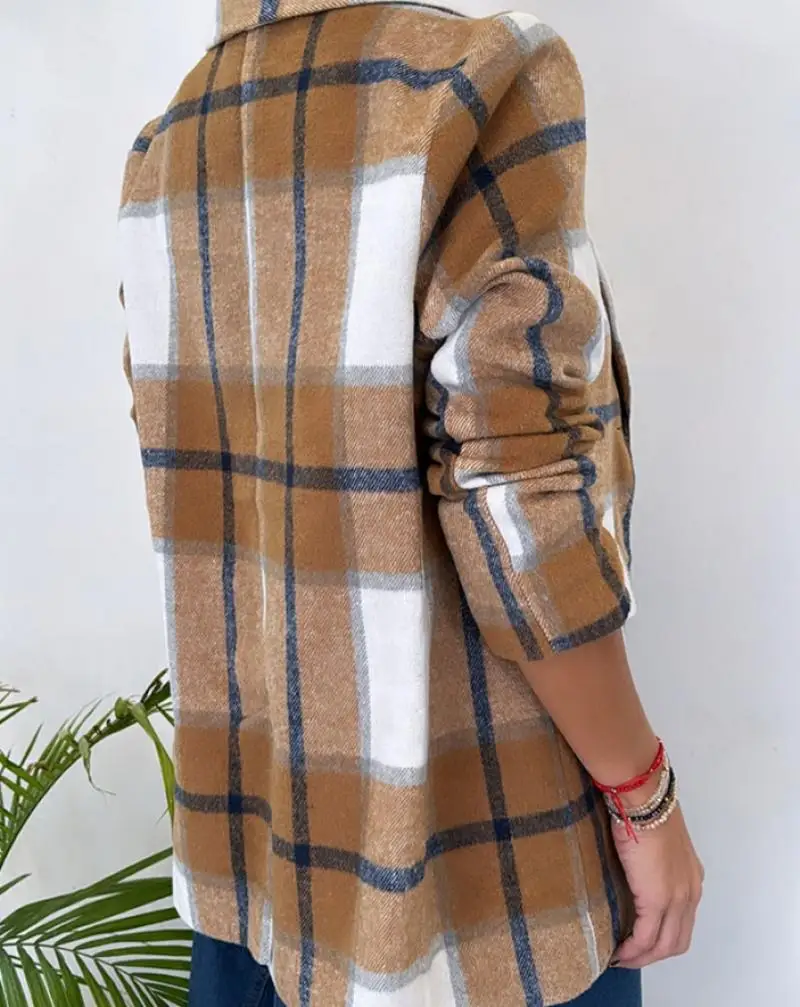 French Fashion Women\'s Autumn Woolen Coats New Retro Checkered Pattern Lapel Casual Commuting Suit Jackets Elegant Woman Clothes