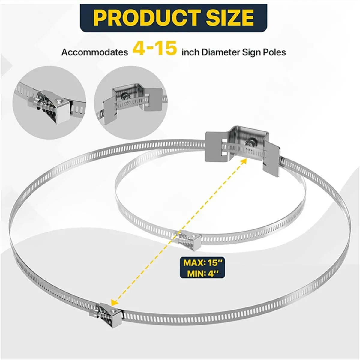 REST Adjustable Sign Mounting Bracket for Larger Poles,4 to 15in Metal Street Sign Mounting Bracket Hardware for Water Heater