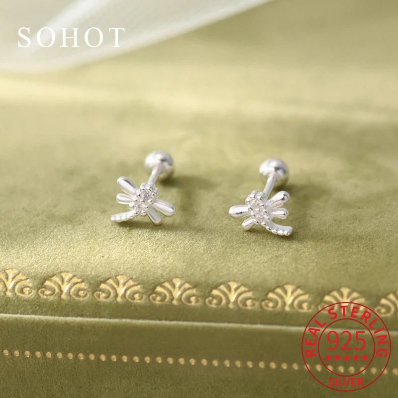 

Real 925 Sterling Silver Insect Piercing Screw Bead Mini Stud Earrings for Women Cute Fine Jewelry Exquisite Animal Accessories