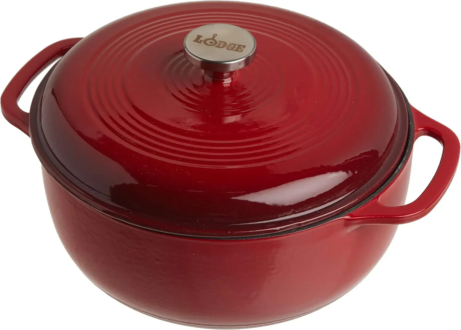 

Lodge 6 Quart Enameled Cast Iron Dutch Oven with Lid – Dual Handles – Oven Safe up to 500° F or on Stovetop - Use to Marinate