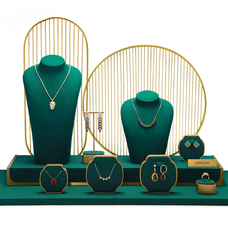 Green Jewelry Display Stand Necklace Pendant Storage Props Earrings Rings Organizer Exhibitor Set Jewelry Display Rack