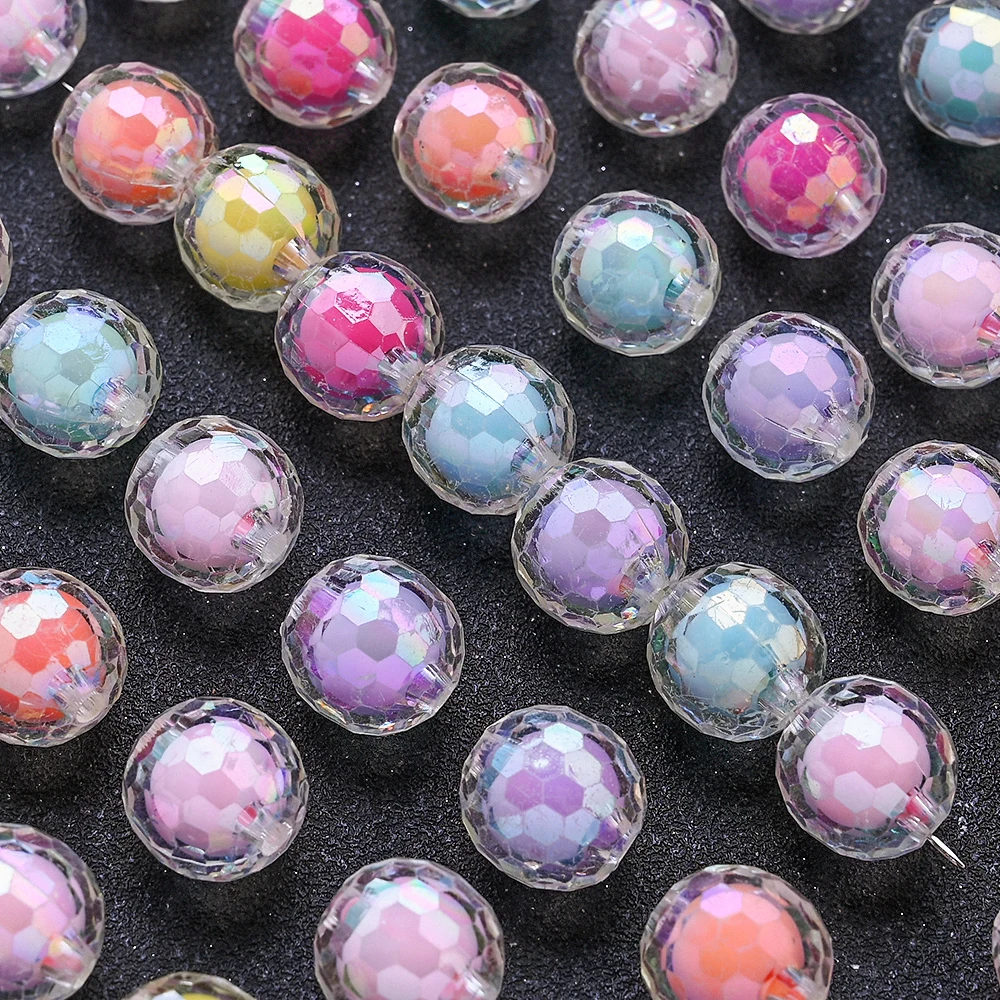 10 Stück 16mm bunte AB-beschichtete Acryl-Facettenperlen, transparente Disco-Ball-Abstandsperlen für DIY-Bastelarbeiten und Schmuckherstellung – Detail 1