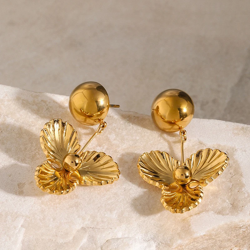 PRISCA | Stainless Steel Designer Earrings for Women.  Exaggerated. Flower Jewelry. 1Pair. Gold Color. Trendy 2024